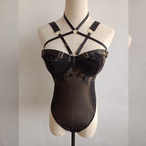 New Mesh Air Permeable Three-Point Strap Sexy Hollow Sex Dress Black Woman