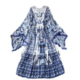 Fongt Autumn Dress New 2025 Small Design Style Holiday Style Retro Print Sleeve Chiffon Long Dress
