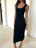 Fongt Tight Square Collar Dress Sleeveless Solid Color 2024 Summer Sexy Long Knit
