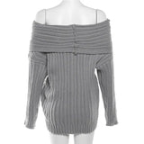 new autumn fashion temperament sexy one-line collar long-sleeved backless loose slim knitted top club clothing Vestidos-Outfit