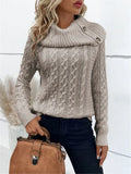Fongt And Winter New Knitted Collar Button Design Shoulder Sleeve Sweater