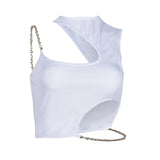 Fongt Street Irregular Metal Chain Repair Coat New High-End Bare Back Umbilly Short Sling Vest