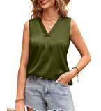New Women's V-Collar Casual Satin Sleeveless Vest Shirt In Summer-Outfit