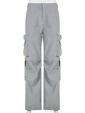 Cargos Style Parachute Pants Low Waist Women Joggers Harajuku Pockets Baggy Wide Leg Trousers y2k Streetwear Casual-Outfit