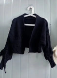 Chic Bandage Long Sleeve Cardigan Mujer Solid V Neck Open Stitch Brief Women Sweaters JAPAN Knitted Y2k Clothes-Outfit