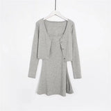 Trend Women's Wear Small And Fresh Slim Style Round Neck Fairy Halter Dress Long-Sleeved Cardigan Jacket Two-Piece Suit-Outfit