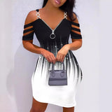Fongt Summer Women's Sling Zipper V-Neck Print Casual Gradual Short Tight-Fitting