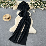 Fongt Dress Women's New Two-Piece Design Tice With Waist-Sleeved Shirt High-Rise Thin Leg Straight Trousers