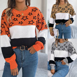 Fongt Orders For Autumn And Winter Casual Coloring Star Hollow Lantern Sleeve Sweater Women's Clothing