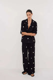 Fongt East New Women's Fashion Casual Chiffon Print Blouse Broad Leg Trousers Set