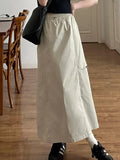 Fongt Pocket Work Dress Summer High-Waist A Word Casual Design Feeling Of Medium And Long Skirts