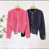 Pearl Buttons Long Sleeve Women Knitted Cardigan Shiny Silk Thread Sweater Fall New 2021 Korean Chic Sweet Elegant