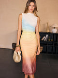 Fongt New Women's Gradient Bag Hip Sleeveless Dress