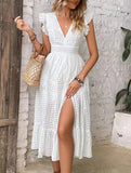 Fongt Women's Summer Tie-In V-Neck Open Dress