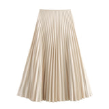 Fongt New Folding Solid Color Mid-Rise Mid-Swaist Mid-Summer Skirt Skirt 3067401