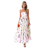 Fongt Women's Summer Fashion Print Strip Slings Sexy Big Swing High Waist Dress Women