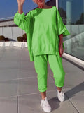 Fongt New Casual Solid Color Collar Long-Sleeved Top Sports Trouser Suit Women