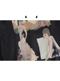 Women's Summer Black Dress Vintage Elegant Strap Graphic Print Off Shoulder Dress Party Club A-line Kawaii Square Collar