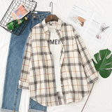 New Women Vintage Oversize Flannel Plaid Shirt With Pockets Full Sleeve Turn Down Collar Blouse Casual Basic Tops