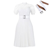 Fongt Women's Dress 2025 New Short-Sleeved Lace Splicing Folded African Dress Dress Dress