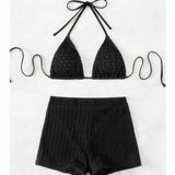 Fongt New Bikini Split Solid Color Swimsuit High Waist Boxers Show Thin Bikini Sexy