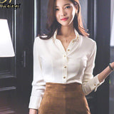 Han Queen New Wear To Work Female Blouses Turn-down Collar Simple White Shirt Tops Korean Casual Blouse Occupation Women