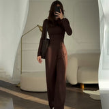 Fongt Summer New Women's Round Neck Solid Color Wide Leg Pants Commuting Leisure Suit Women