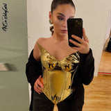 Tube Top Women Corset Tops Y2k Fashion Metalling Clothing Style Summer New V Neck Slim Solid Tank Top Bustiers