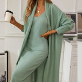 Fongt New Solid V-Neck Jacket Dress + Sweater Cardigan Hot Elegant Knitted Set