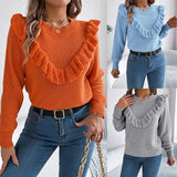 Fongt Shooting 2025 Autumn And Winter Elegant Solid Color Lotus Leaf Side Long-Sleeved Jacket Sweater Women's Clothing