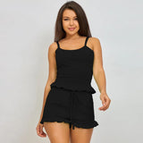 Fongt Selling Pajamas Female Sling Shorts Two-Piece Pajamas Ladies Set Solid Striped Homewear
