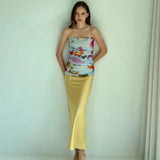 Fongt New Light Ripe Wind Mesh Perspective High Waist Slit Slim Strapless Condole Dress