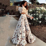 Fongt Net Red Butterfly Print Two Sets Of Bohemian Large Dress Long Dress Beach