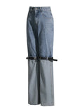 Fongt 2024 Autumn Niche High Waist More Wear Design Straight Belt Leg Color Jeans-Outfit