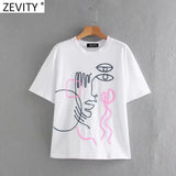 New 2021 Women Basic O Neck Short Sleeve Casual Slim T-shirt Female Abstract Girl Appliques Chic Knit Summer Tops