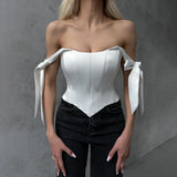 Fongt Slimming Small Blouse Female Feeling Dew Back Strap Collarbone Irregular Fish Bone Boobs