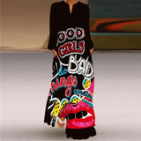 V-neck Long Sleeve Ankle-Length Vintage
