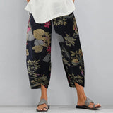 Vintage Floral Printed Pants Summer Women Cotton Linen Trousers Harem Pants Elastic Waist Loose Pantalon