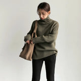 Fongt Sweater Women Winter Korean Retro Loose Languid Languid Temperament Simple Thick Pit Strip Bottom Knitting Shirt