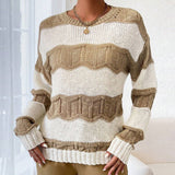 Fongt Autumn And Winter Three-Dimensional Striped Mahjong Loose Knitted Long-Sleeve Round Jumper Woman