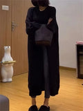 Women Dress Oversize Dresses Knitting Fall Sweater Women Dress Long Sleeve Knitted Dresses Maxi Vintage Thick White Maxi-Outfit