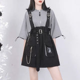 Aesthetics Short Sleeve Dress for Women Y2k E-Girl Detachable Strap Dresses Harajuku Simple Fake Two Piece Vestidos-Outfit