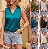 New Women's V-Collar Casual Satin Sleeveless Vest Shirt In Summer-Outfit