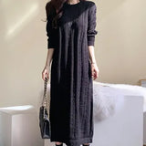 New 2021 Autumn Winter Women Dresses Knitted Vintage Elegant Split Straight Korean Solid Lady Long Dresses