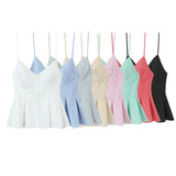 Fongt New Women's Dress V-Neck Buckle Solid-Colored Folded Slings Top Women's Style