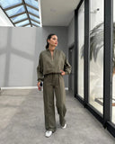 Fongt 20232 New Solid Color Zip Loose Hoodie Casual Versatile Trouser Suit-Outfit
