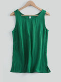 Women's Blouses Cotton and Linen Sleeveless Tops Shirt Female O Neck Summer Solid Green Tunic Blouse Basic