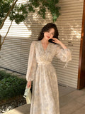 Fongt Xixi 2025 Spring New French Temperament Printed High-Rise Long Sleeves With Thin Coat Dress 88189