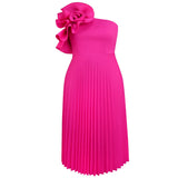 Fongt Fashion Three-Dimensional Flower Dress Sexy Shoulder Slanted Hundredfolded Dresses