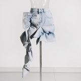 Famous Wind Bag Hip Cowboy Skirt 2025 New Niche Folding Lotus Leaf Side Design High-Waist Short Skirt